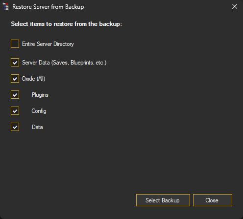Restore from backup options image